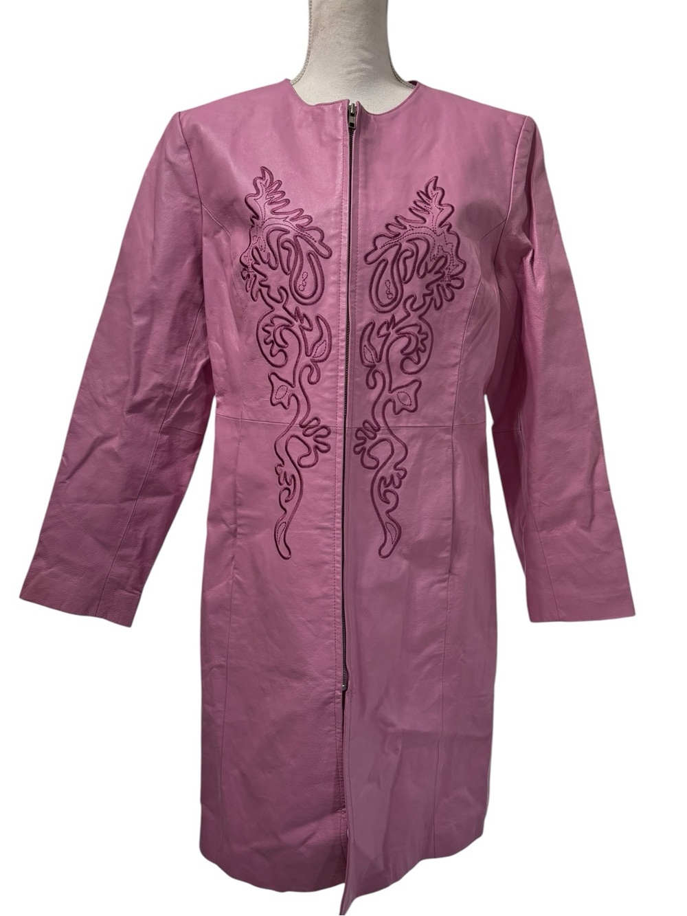Vintage Pink Leather Longline Jacket Western Barbie Cowgirl Coat